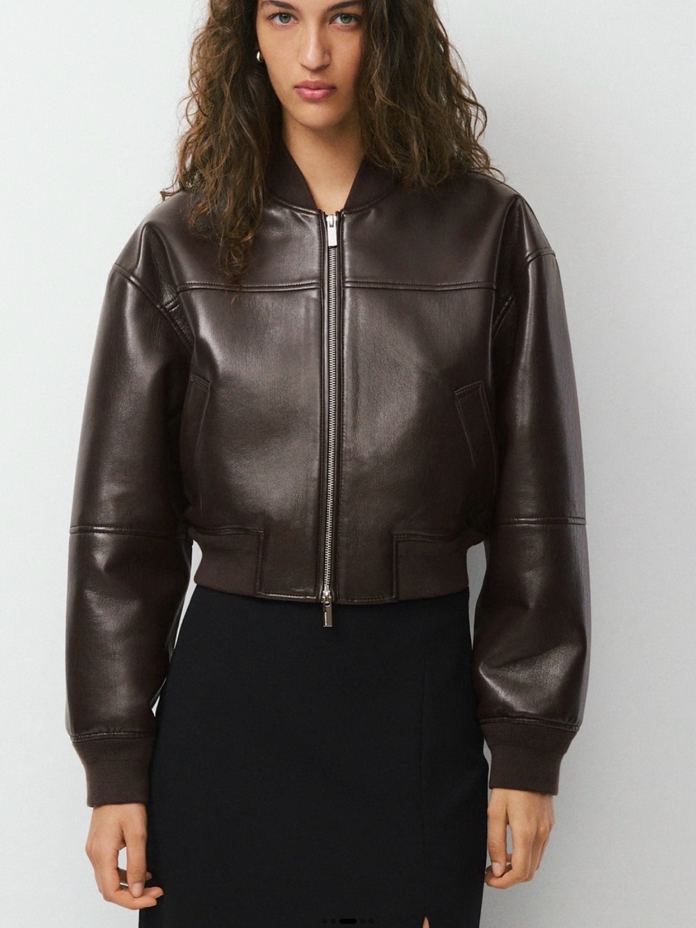 Babaton Dark Brown Leather Bomber Jacket synergy jacket